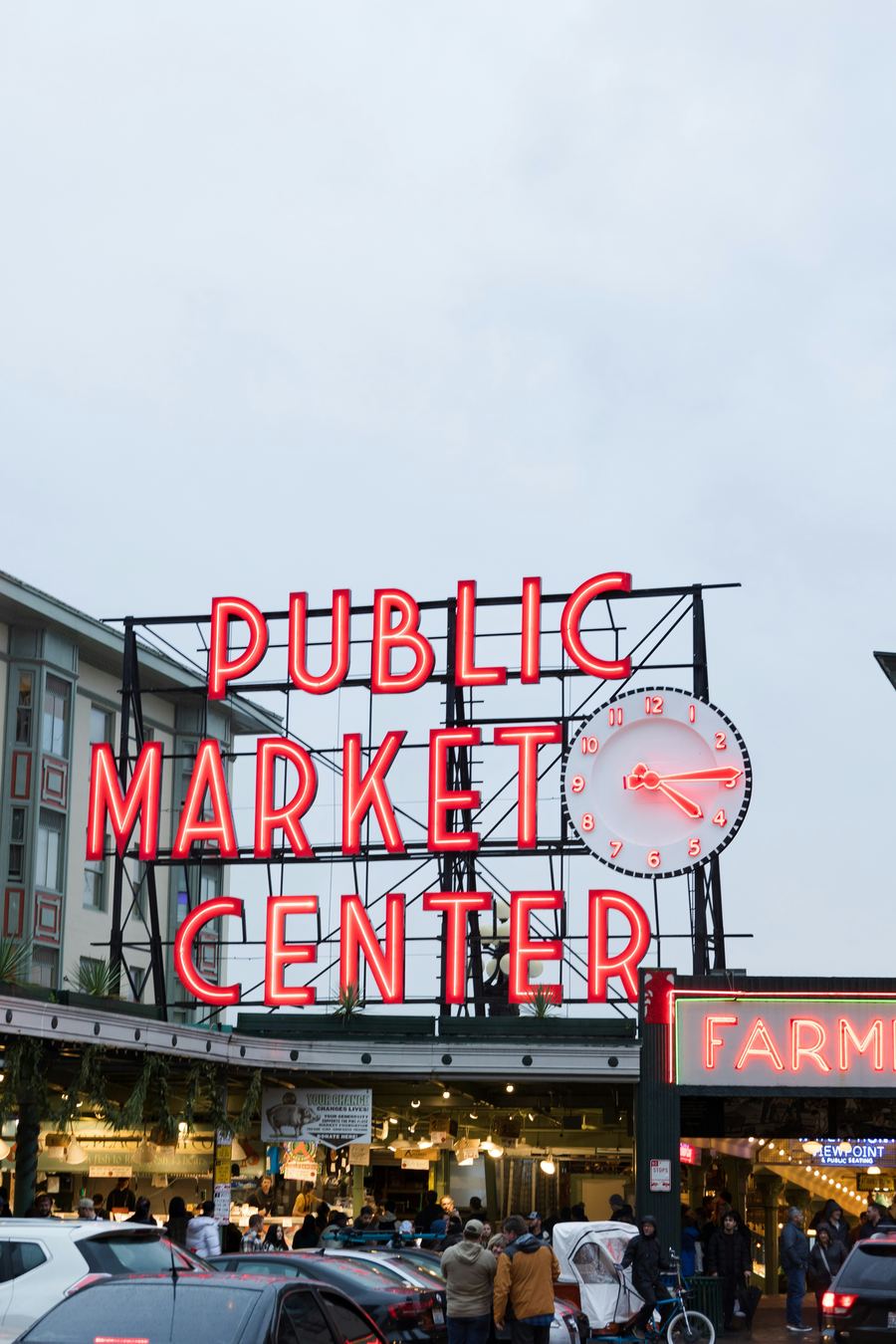 Pike Place Public Market Center sign in Seattle