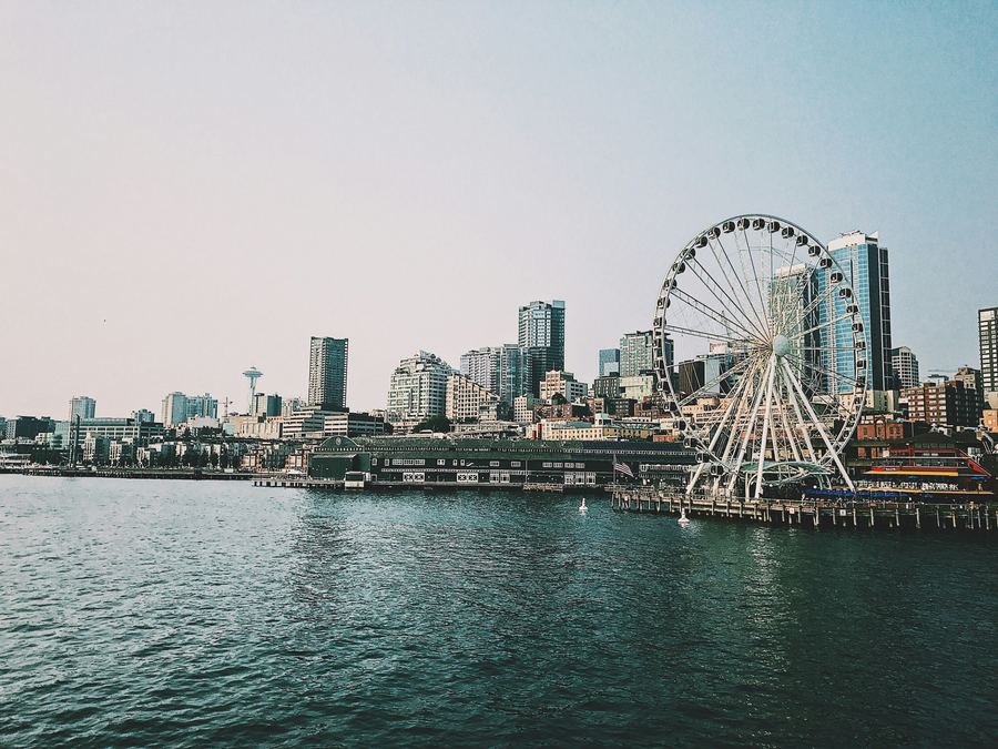 Seattle waterfront with the Great Wheel and downtown skyline